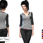 Gray Jersey Knit Pocket Henley with Colored Sleeve and Collar by Nylgirl Sims