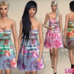 Floral Summer Dress with Belt by Sims2fanbg at TSR